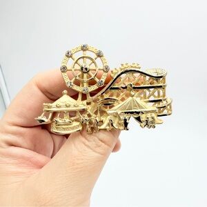 AJC Vintage Carnival Amusement Park Ferris Wheel Moving Rhinestone Brooch